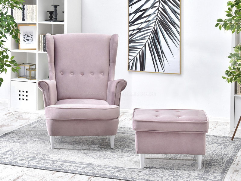 Fotel Malmo Żurawina Tkanina, Podstawa Orzech