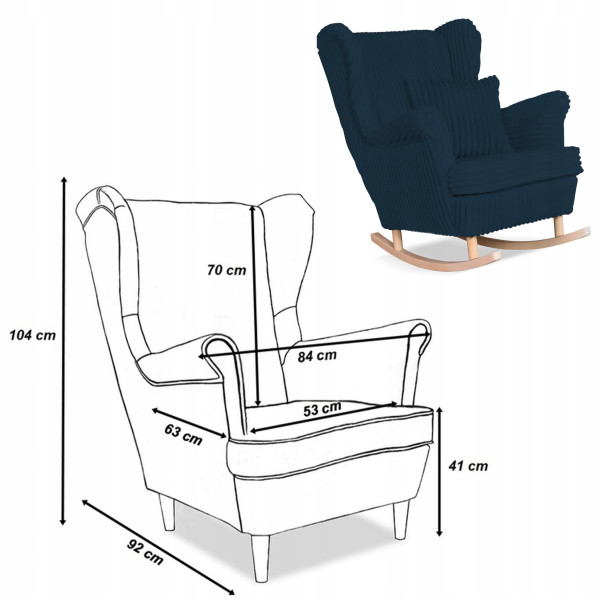 Fotel uszak Rene bujany skandynawski Family Meble sztruks czarny TOP