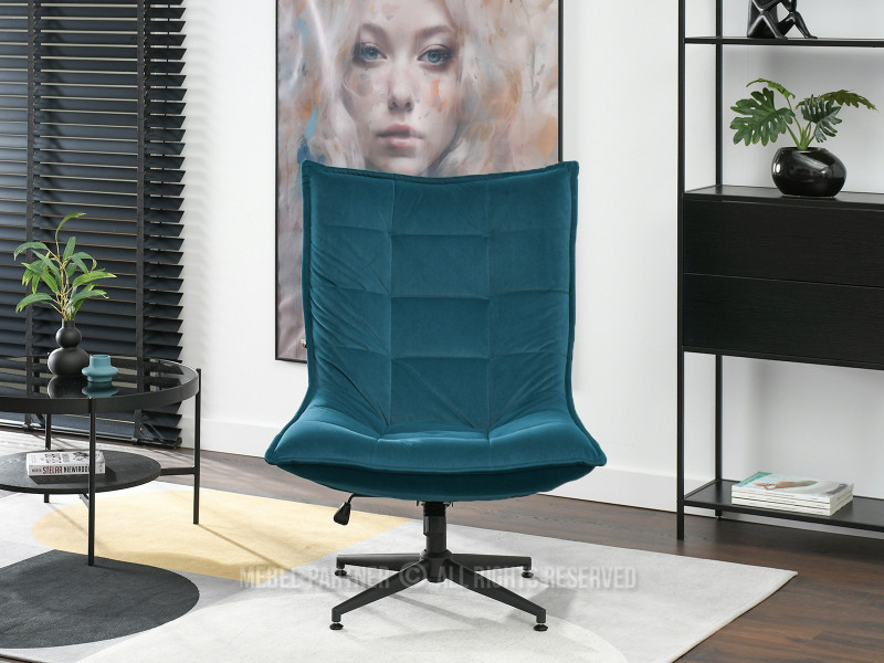Turkusowy Welurowy Fotel Obrotowy Do Salonu