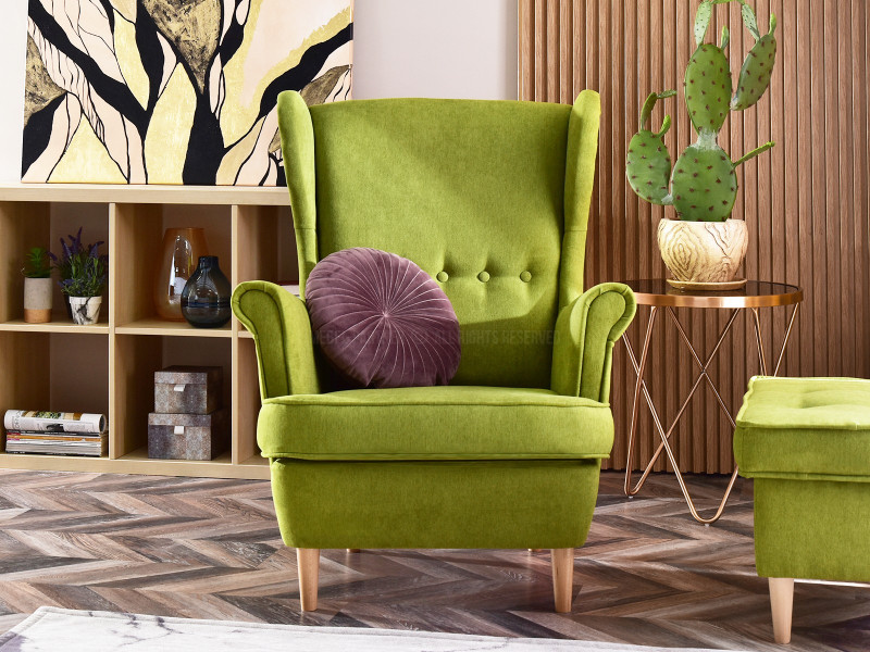 Fotel Malmo Żurawina Tkanina, Podstawa Orzech