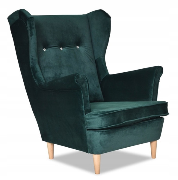 Fotel Uszak liliowy jasny róż aksamit urodziny