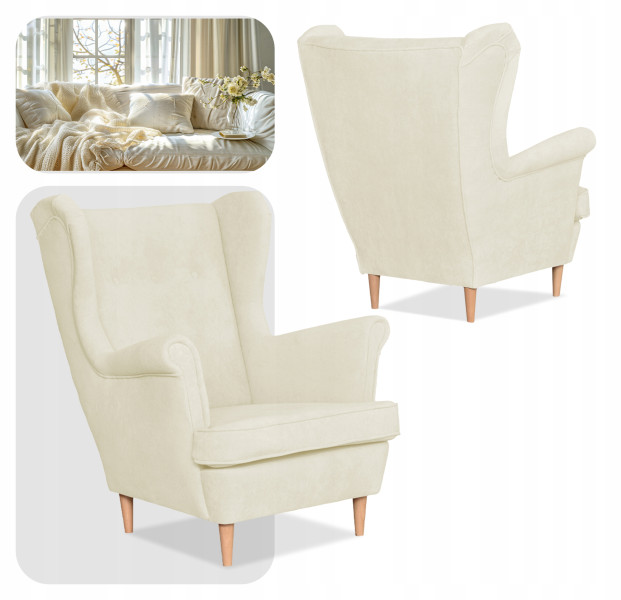 Fotel uszak skandynawski welur Hunter Family Meble błękitny