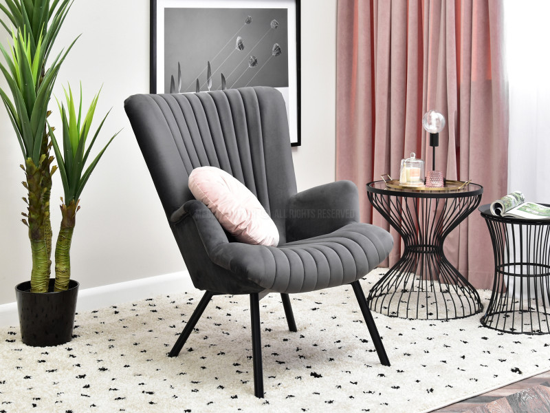 Fotel Lanza Szary Welur, Podstawa Czarny