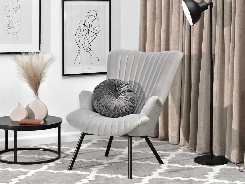 Fotel Lanza Szary Welur, Podstawa Czarny