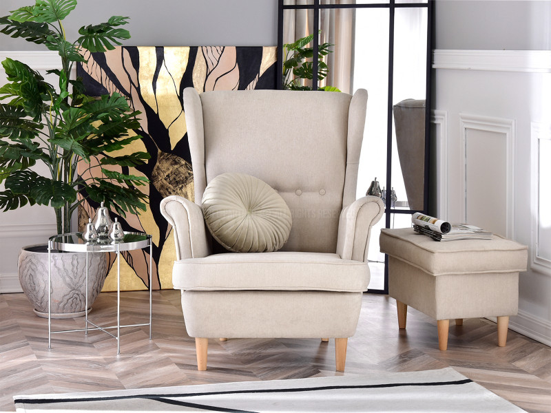 Fotel Malmo Żurawina Tkanina, Podstawa Orzech