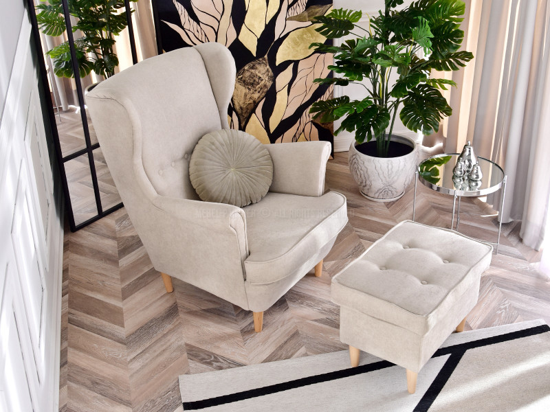 Fotel Malmo Żurawina Tkanina, Podstawa Orzech