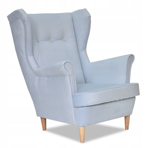 Fotel Uszak liliowy jasny róż aksamit urodziny