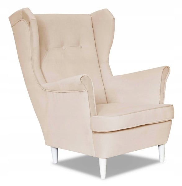 Fotel Uszak liliowy jasny róż aksamit urodziny