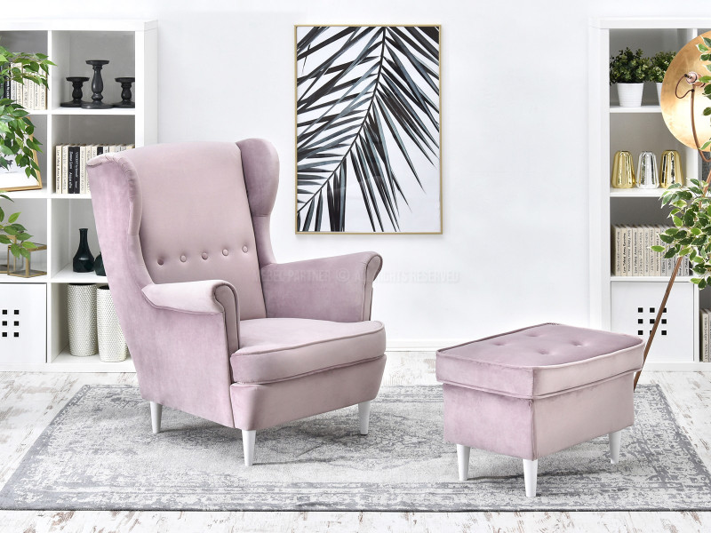 Fotel Malmo Żurawina Tkanina, Podstawa Orzech