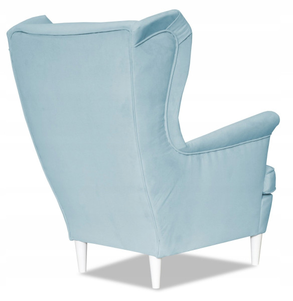 Fotel Uszak liliowy jasny róż aksamit urodziny