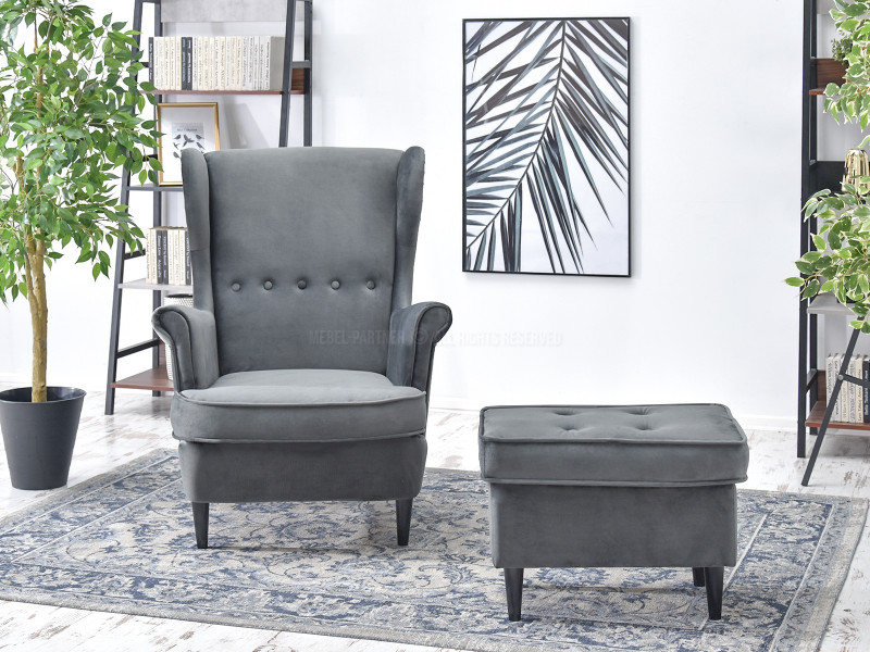 Fotel Malmo Żurawina Tkanina, Podstawa Orzech