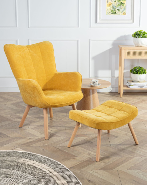 Uszak Fotel z podnóżkiem Grella Żółty 79x70x97 cm wypoczynkowy do salonu