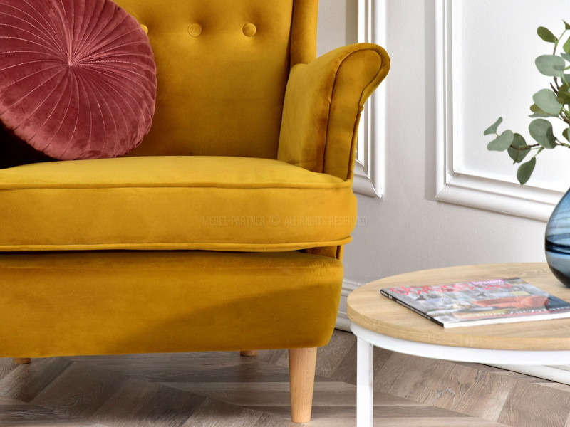 Fotel Malmo Żurawina Tkanina, Podstawa Orzech