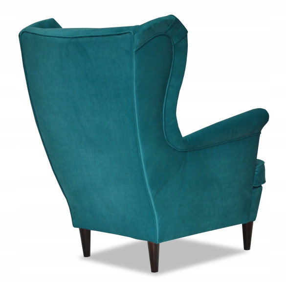 Fotel Uszak liliowy jasny róż aksamit urodziny