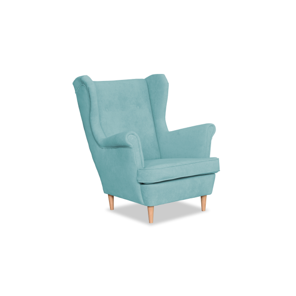 Fotel uszak skandynawski welur Hunter Family Meble błękitny