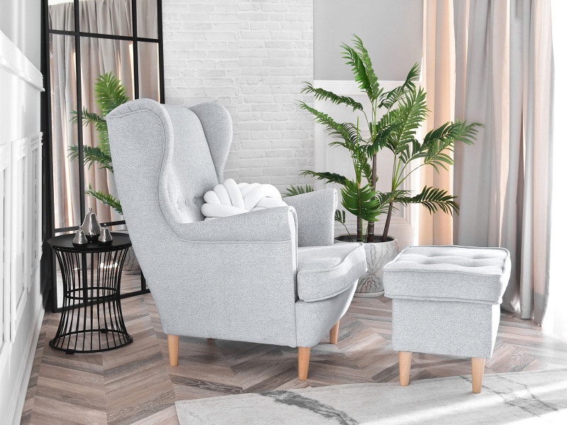 Fotel Malmo Żurawina Tkanina, Podstawa Orzech