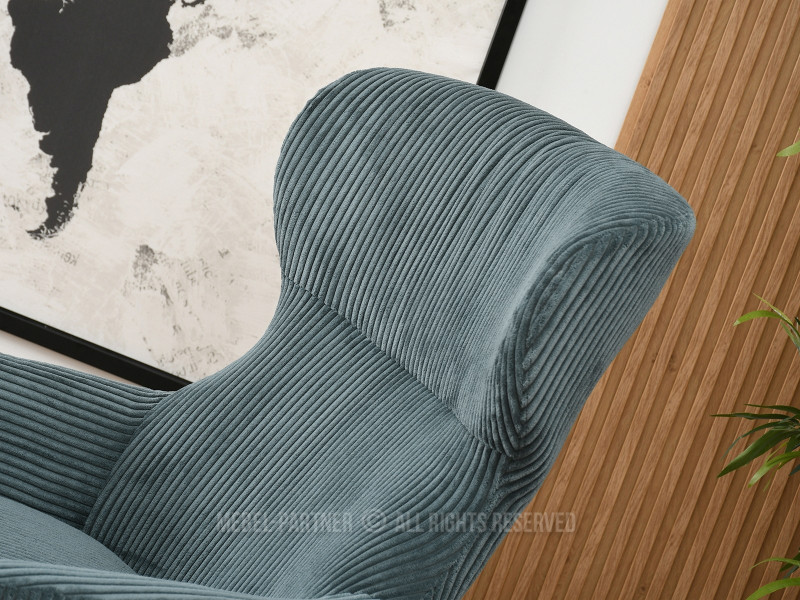 Beżowy Sztruksowy Fotel Conor Z Podnóżkiem Do Salonu