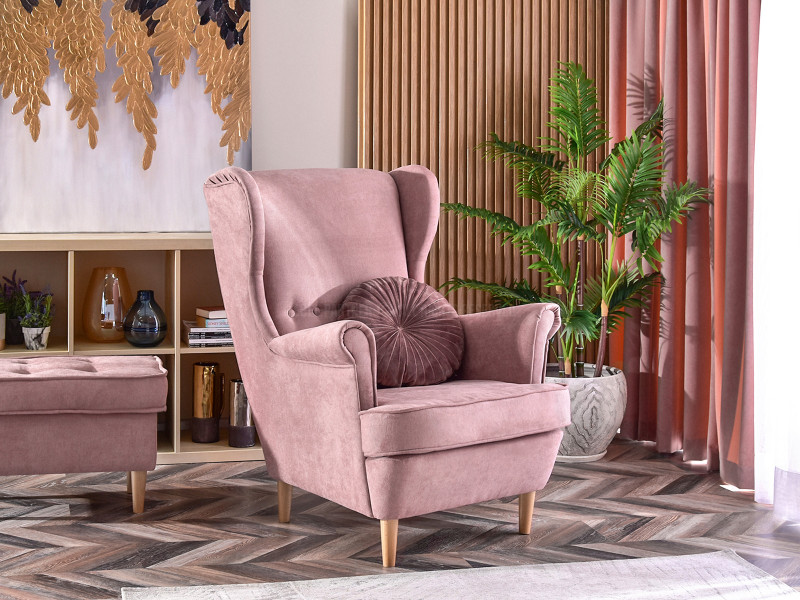 Fotel Malmo Żurawina Tkanina, Podstawa Orzech