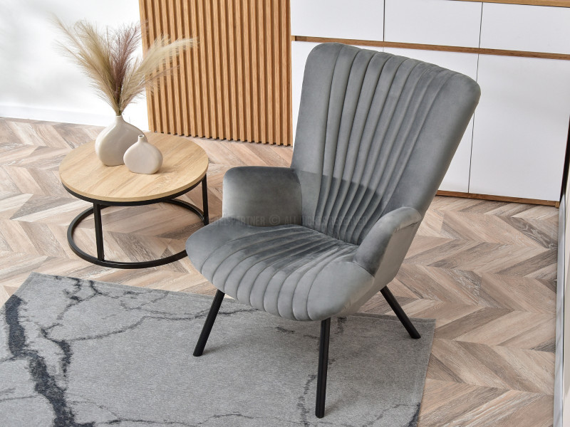 Fotel Lanza Szary Welur, Podstawa Czarny