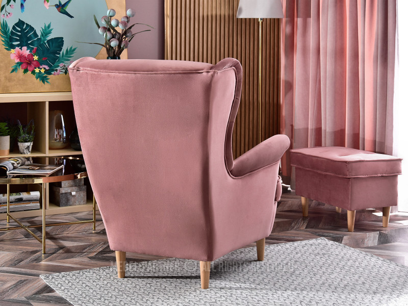 Fotel Malmo Żurawina Tkanina, Podstawa Orzech