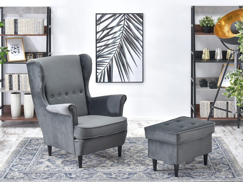 Fotel Malmo Żurawina Tkanina, Podstawa Orzech