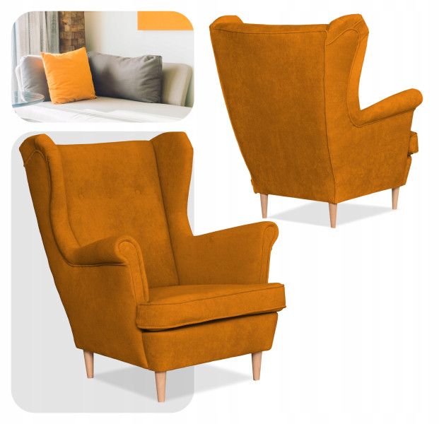 Fotel uszak skandynawski welur Hunter Family Meble błękitny