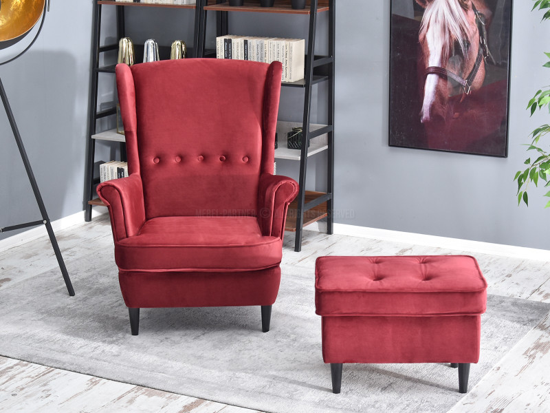 Fotel Malmo Żurawina Tkanina, Podstawa Orzech