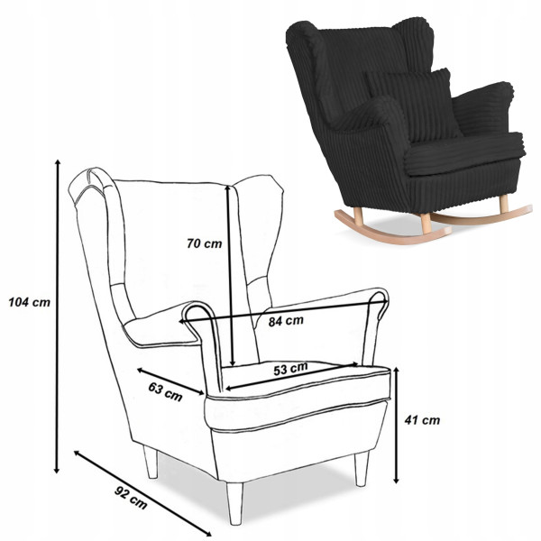 Fotel uszak Rene bujany skandynawski Family Meble sztruks czarny TOP