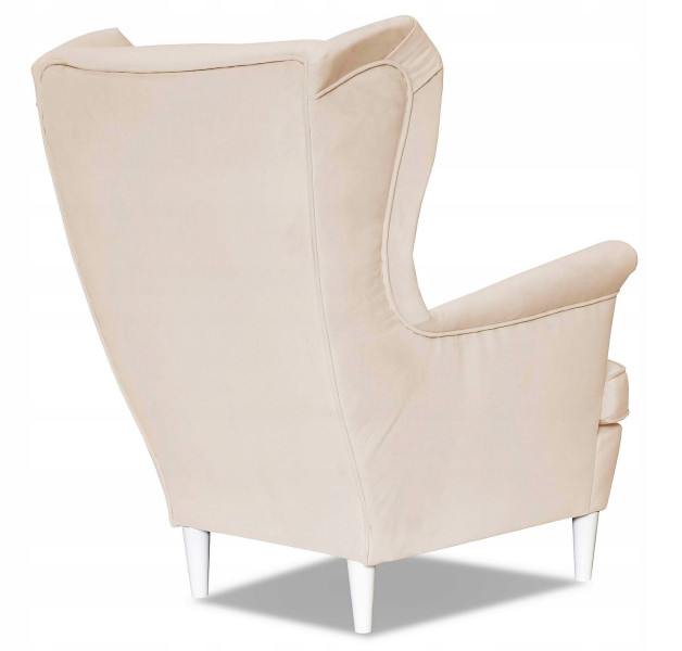 Fotel Uszak liliowy jasny róż aksamit urodziny