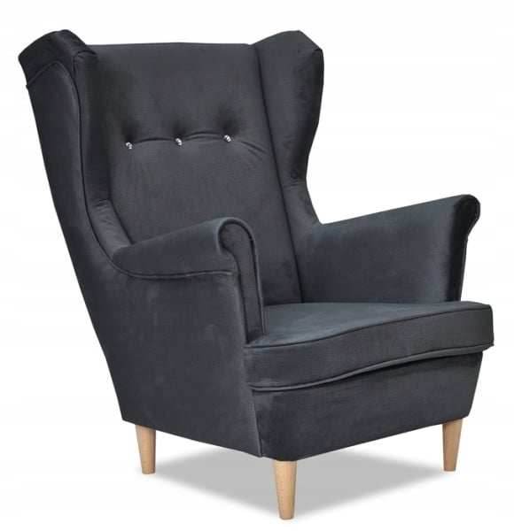 Fotel Uszak liliowy jasny róż aksamit urodziny