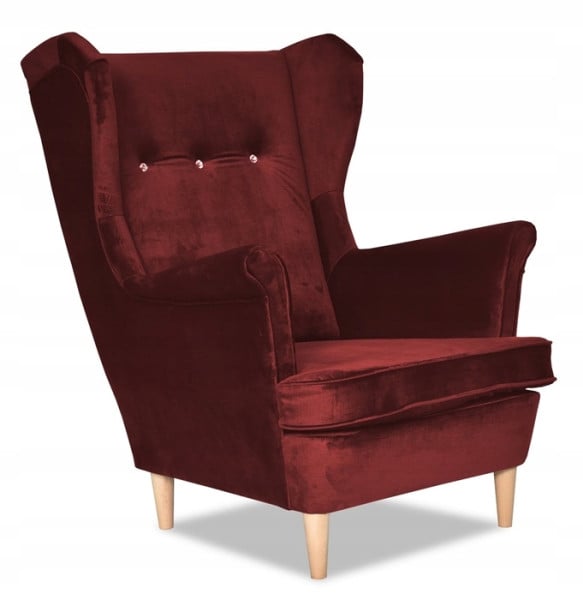 Fotel Uszak liliowy jasny róż aksamit urodziny