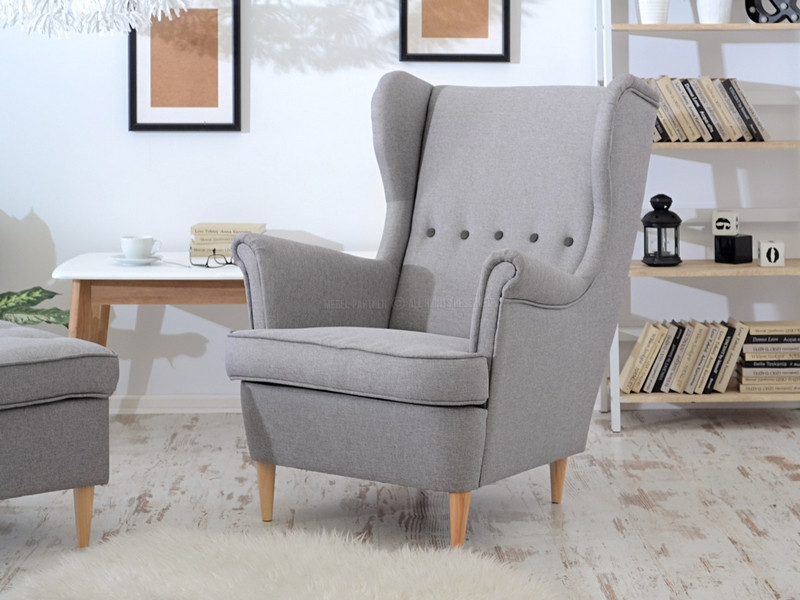 Fotel Malmo Żurawina Tkanina, Podstawa Orzech