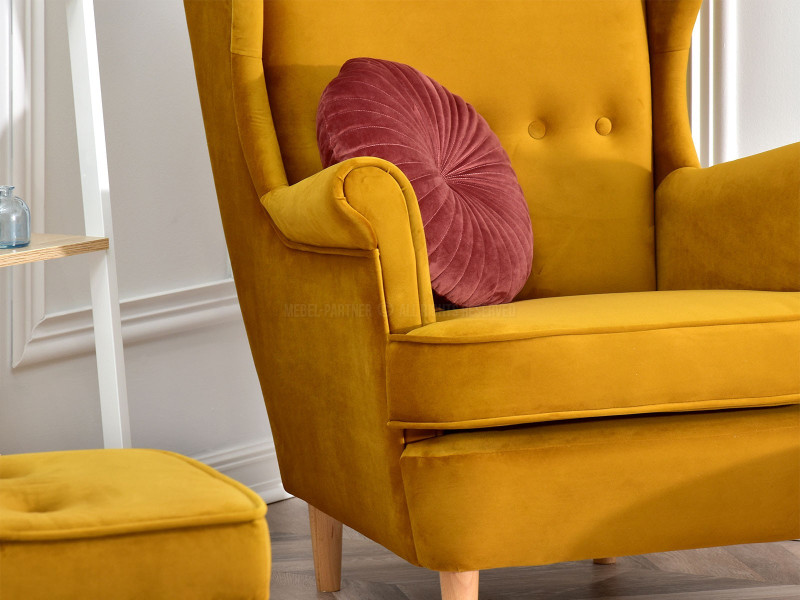 Fotel Malmo Żurawina Tkanina, Podstawa Orzech