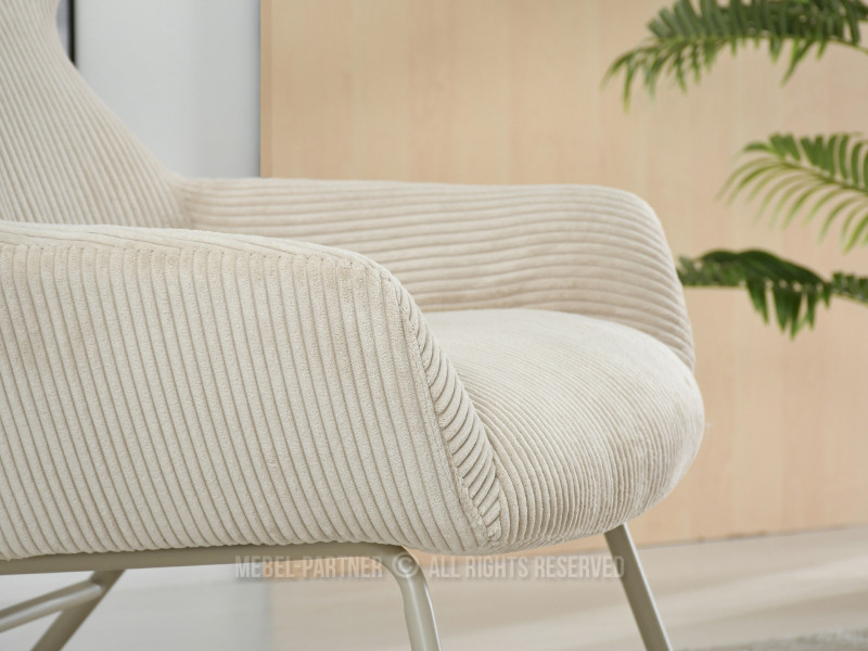 Beżowy Sztruksowy Fotel Conor Z Podnóżkiem Do Salonu