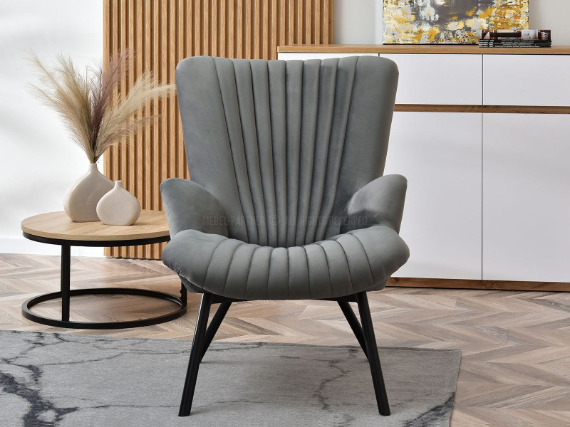 Fotel Lanza Szary Welur, Podstawa Czarny