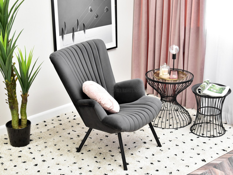 Fotel Lanza Szary Welur, Podstawa Czarny
