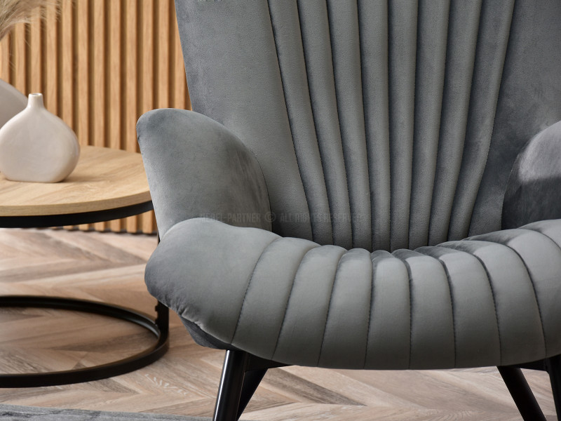 Fotel Lanza Szary Welur, Podstawa Czarny