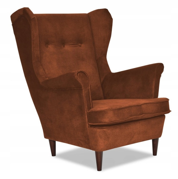 Fotel Uszak liliowy jasny róż aksamit urodziny