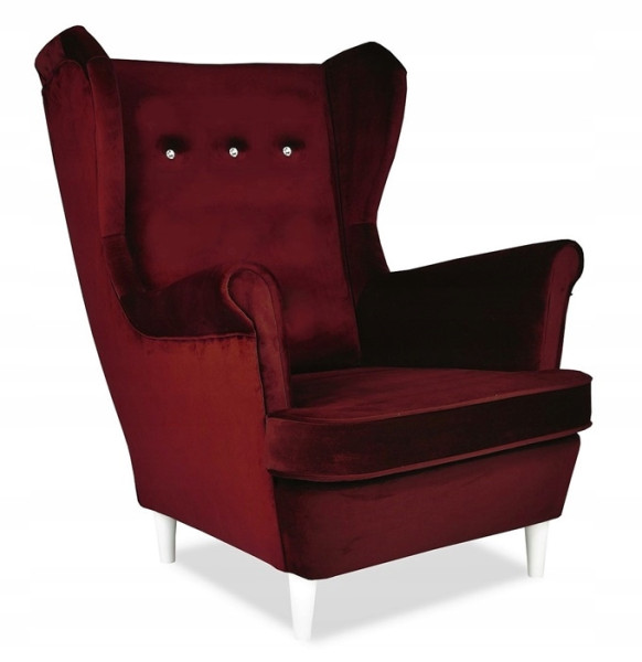 Fotel Uszak liliowy jasny róż aksamit urodziny