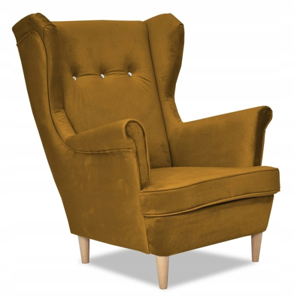 Fotel Uszak liliowy jasny róż aksamit urodziny