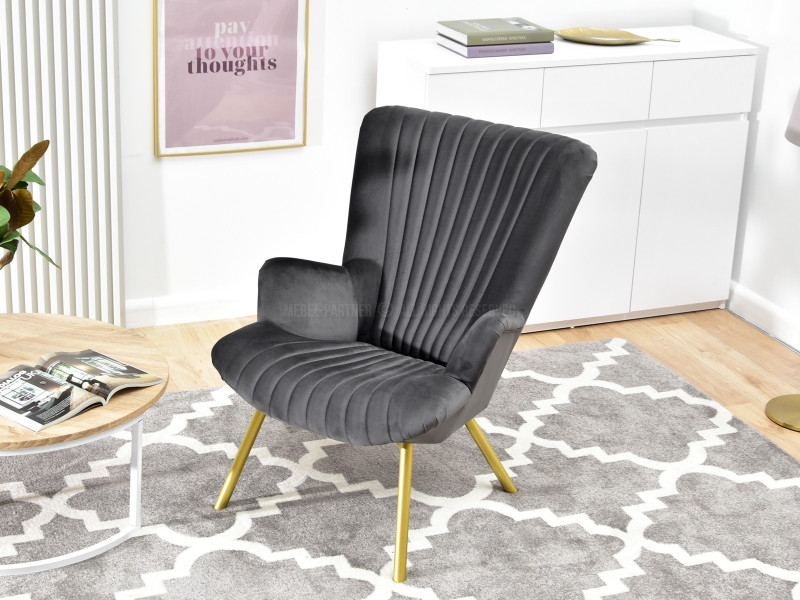 Fotel Lanza Szary Welur, Podstawa Czarny