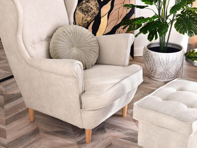 Fotel Malmo Żurawina Tkanina, Podstawa Orzech