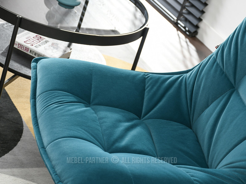 Turkusowy Welurowy Fotel Obrotowy Do Salonu