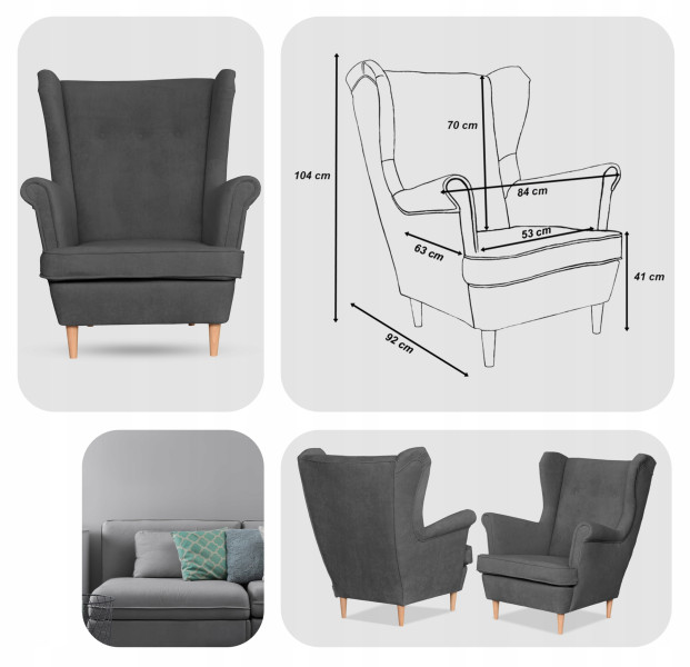 Fotel uszak skandynawski welur Hunter Family Meble błękitny