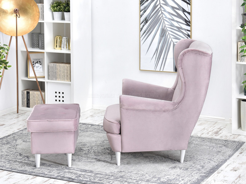 Fotel Malmo Żurawina Tkanina, Podstawa Orzech