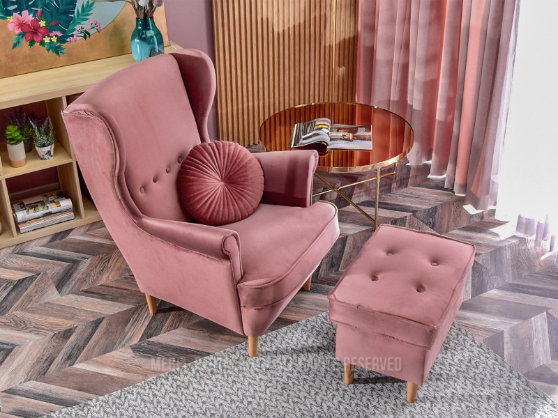 Fotel Malmo Żurawina Tkanina, Podstawa Orzech