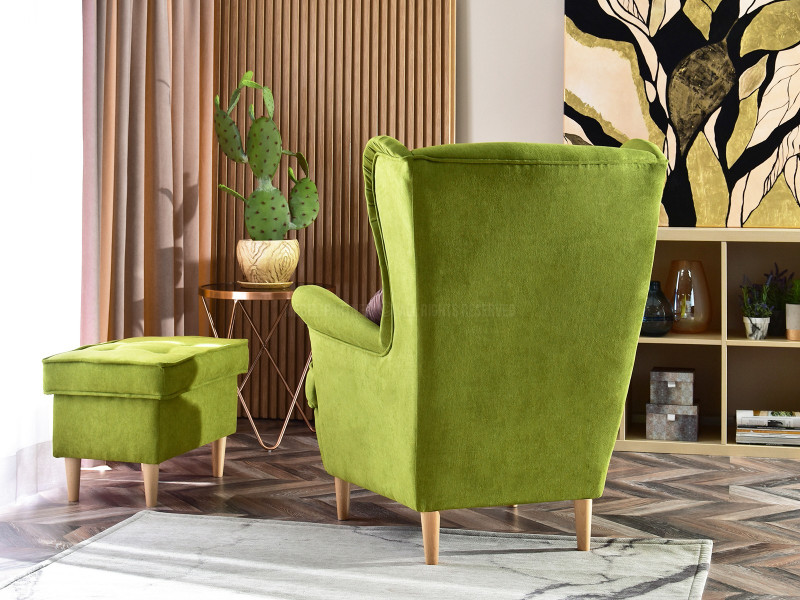 Fotel Malmo Żurawina Tkanina, Podstawa Orzech