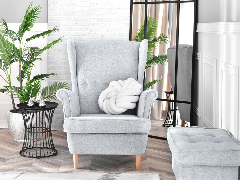 Fotel Malmo Żurawina Tkanina, Podstawa Orzech