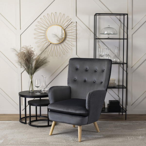 Fotel Wypoczynkowy Welurowy Uszak Do Salonu Loft Tapicerowany Czarny SANTOS