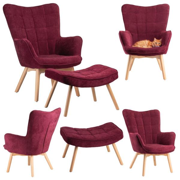 Uszak Fotel z podnóżkiem Grella Żółty 79x70x97 cm wypoczynkowy do salonu